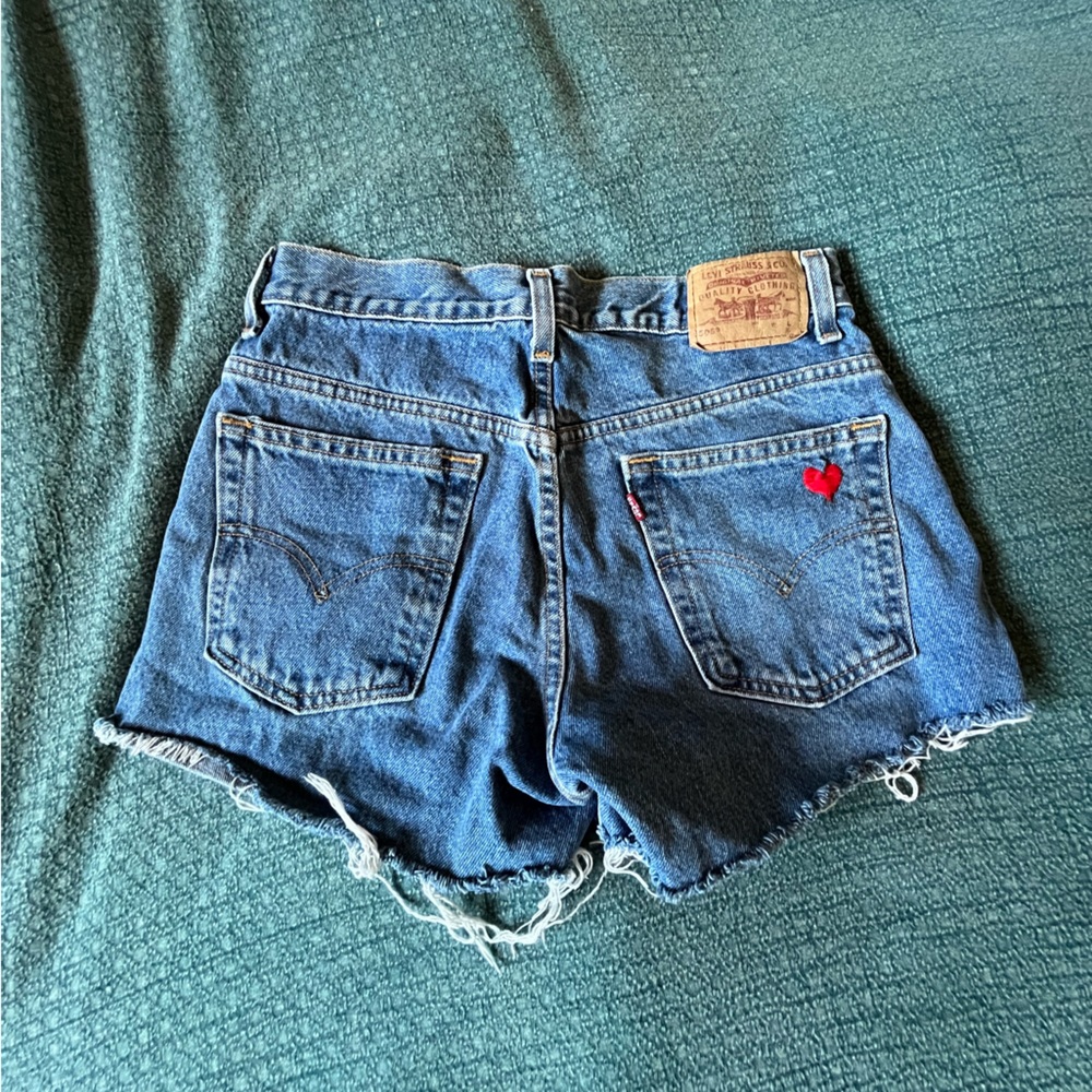 Custom embroidered vintage levis jean shorts